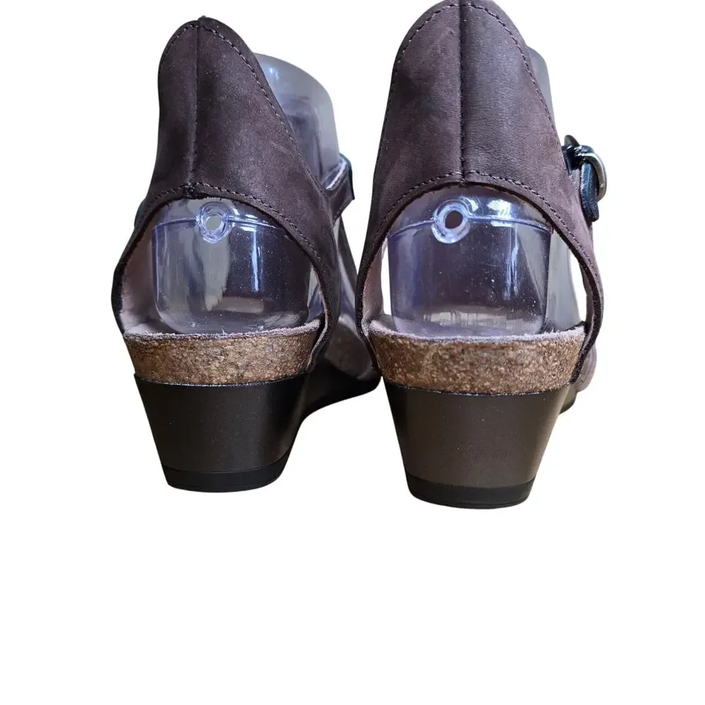 Naot Sandals 37 / 6.5-7 Fiona Beige Lizard Brown Leather Comfort Wedge Worn 1x